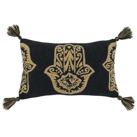 Saro Lifestyle SARO 2197.BK1220BC 12 x 20 in. Oblong Black Hamsa Hand Embroidered Lumbar Pillow Cover 2197.BK1220BC